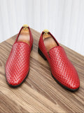 Mocassins Homme Cuir Tressé Rouge Style British Business – CLEVI Paris