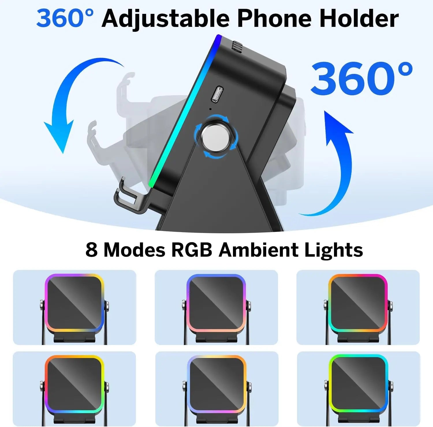 Support Téléphone 5-en-1 – Enceinte Induction HiFi, 8 LED RGB, Power Bank 5000mAh | Newmsnr