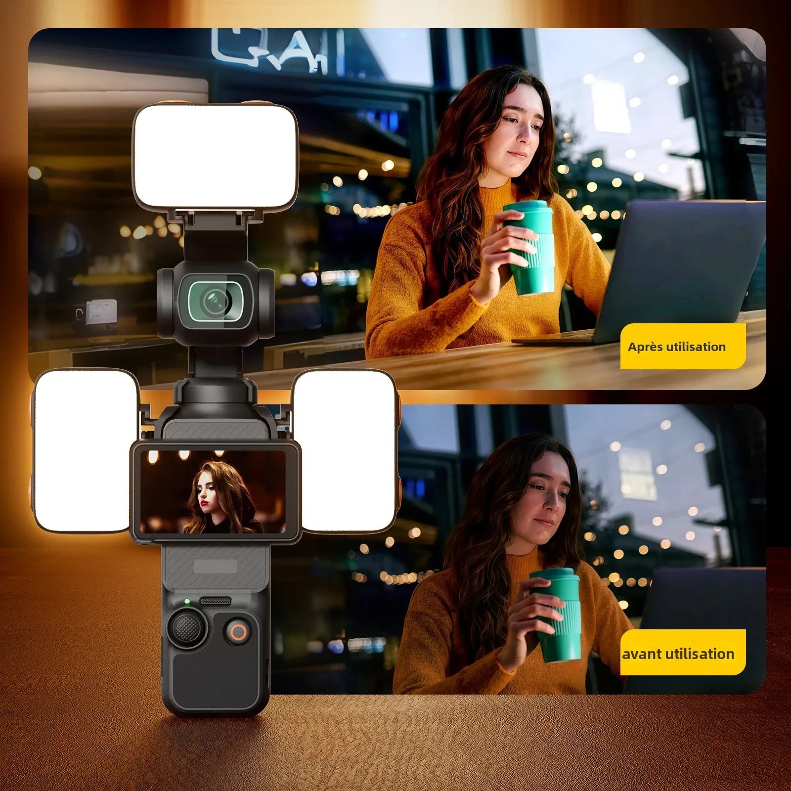 Kit Lumière LED pour DJI Osmo Pocket 3 & 4 – 40 LED, 3 Températures de Couleur, Dimmable & Rechargeable – CLEVI Paris