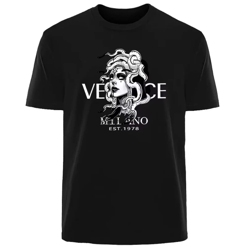 T-Shirt Unisexe Motif Tête de Méduse Style Luxe Italien Col Rond Coton – CLEVI Paris