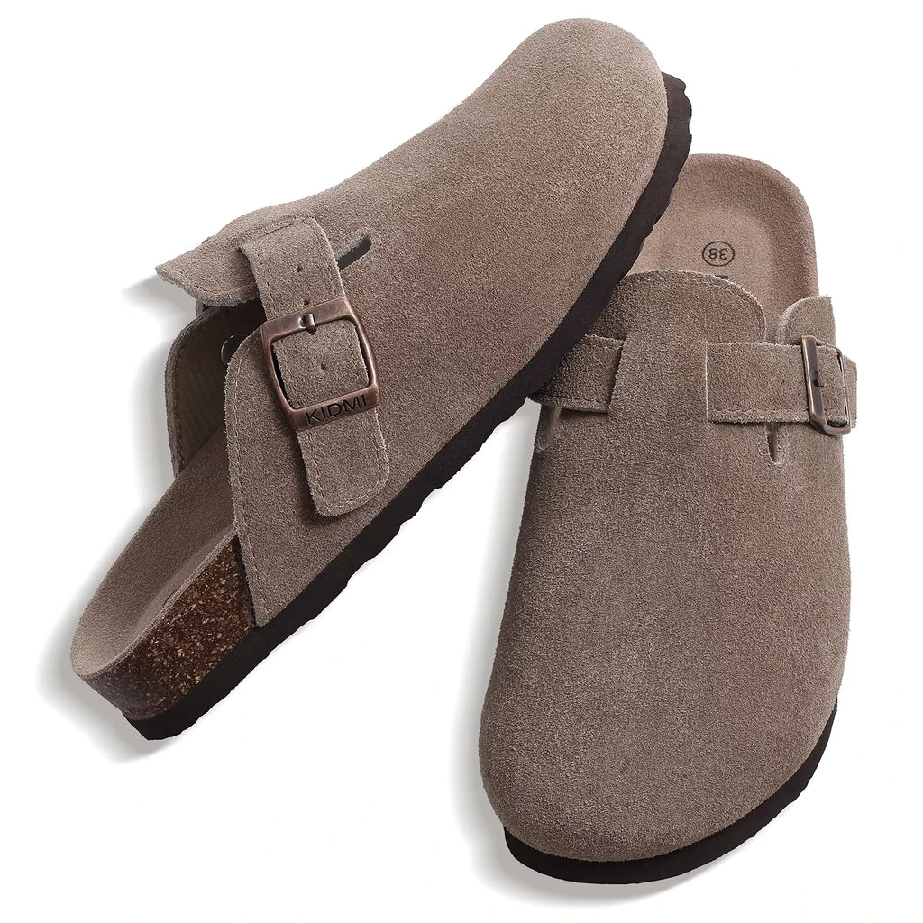 Mules Suède Boucle Métal Semelle Liège Soutien de Voûte | Mixte EU 36-46