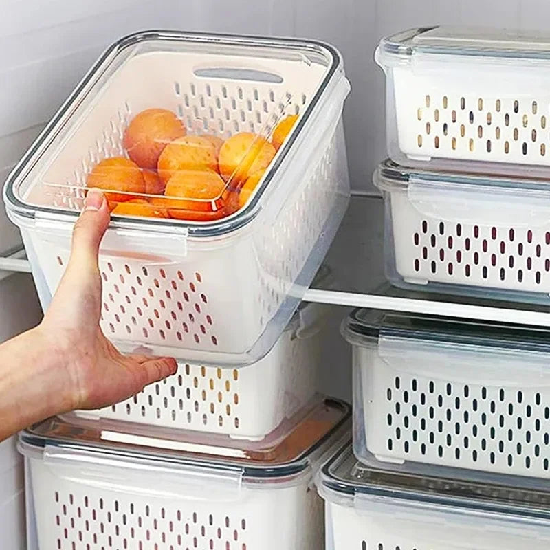 Boîte Conservation Alimentaire PP Double Couche — Réfrigérateur, Fruits & Légumes, S & L | CLEVI Paris
