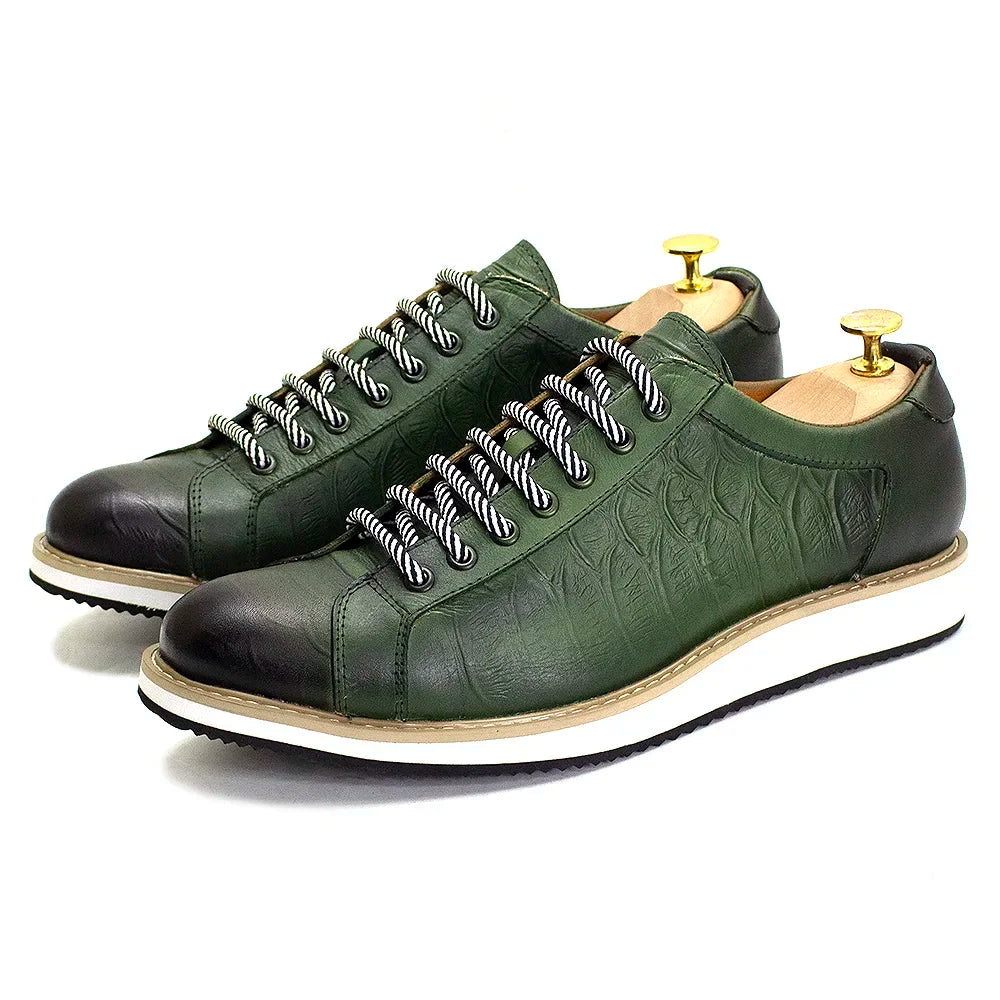 Chaussures Casual Homme Cuir Véritable Imprimé Crocodile Style Européen | Noir & Vert, US 7-12 – CLEVI Paris