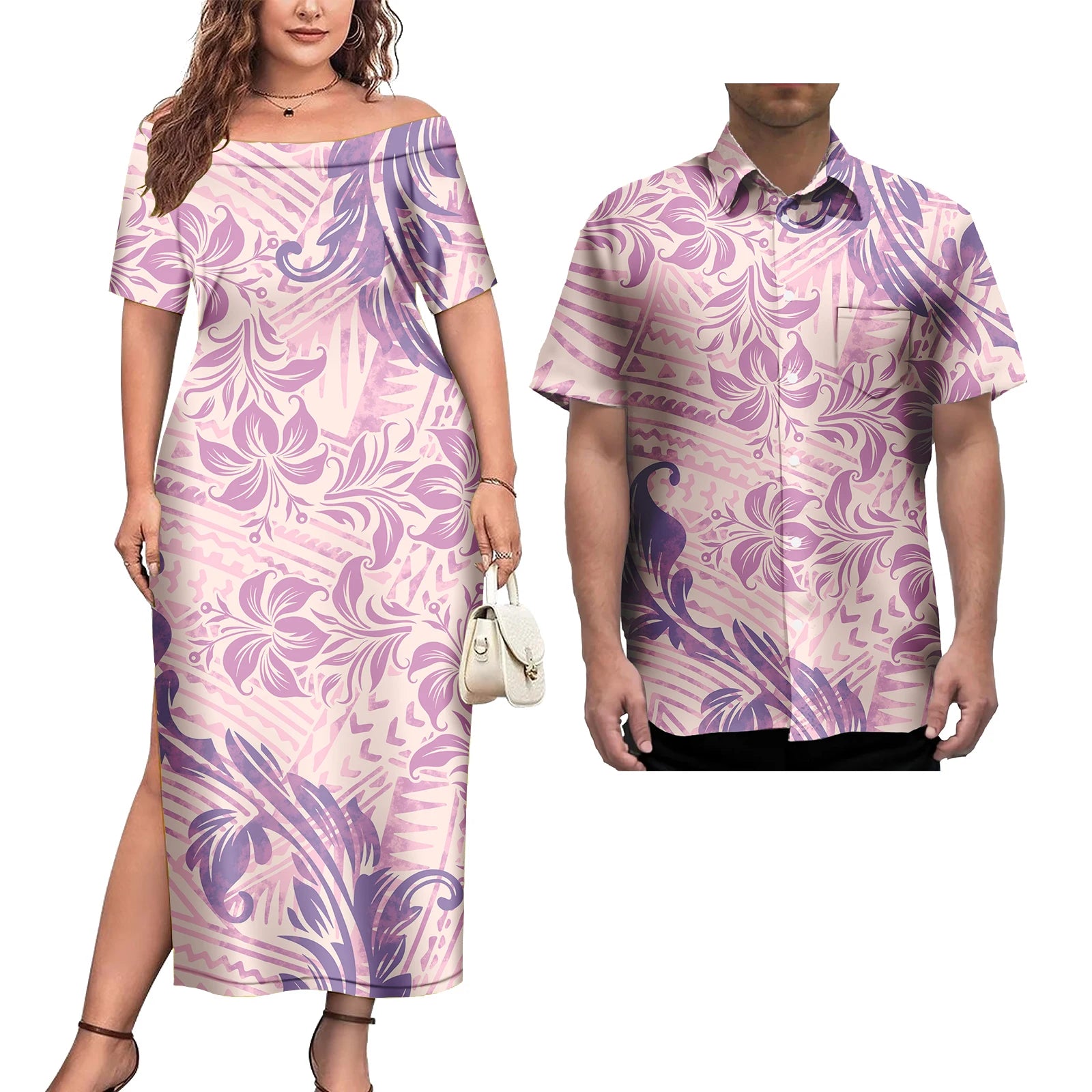Ensemble Couple 2 Pièces Robe Femme + Chemise Hawaïenne Homme Motif Polynésien – CLEVI Paris