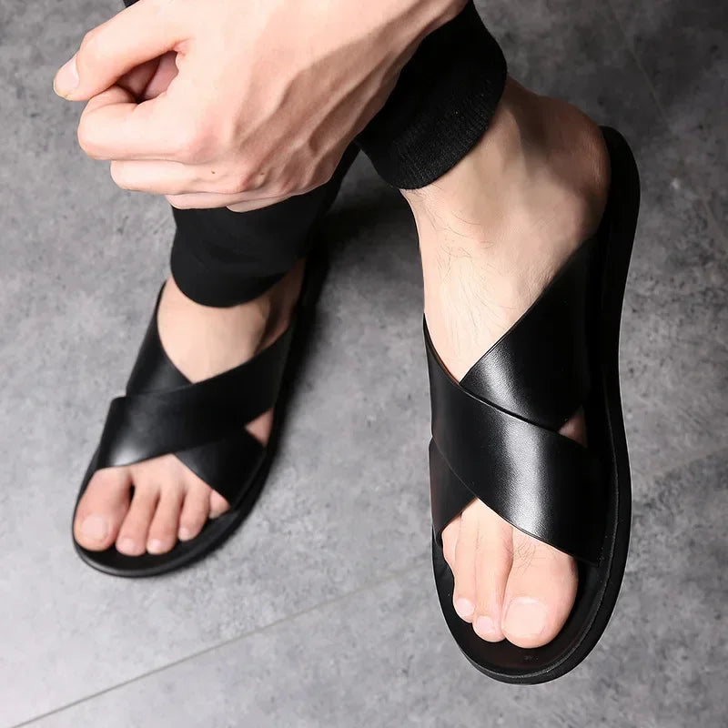 Sandales Homme Gladiateur Cuir Véritable Casual Plage – CLEVI Paris