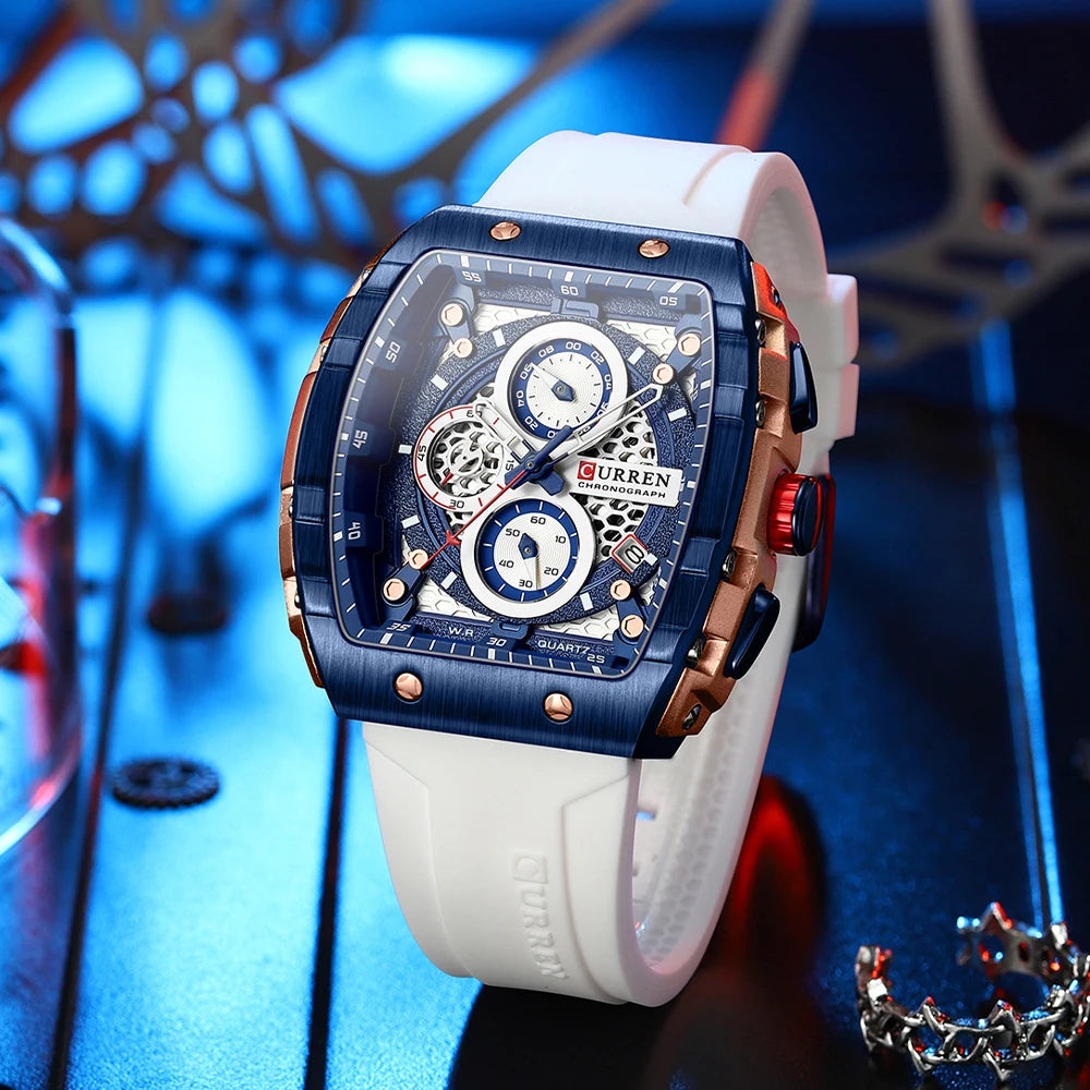 Montre Chronographe Homme CURREN 8442 – Boîtier Carré, Bracelet Silicone Sport