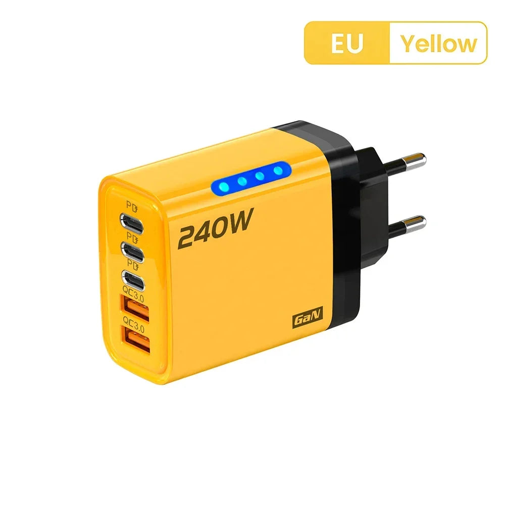 Chargeur GaN 5-en-1 240W 3PD 2USB EU/US + Câble – CLEVI Paris