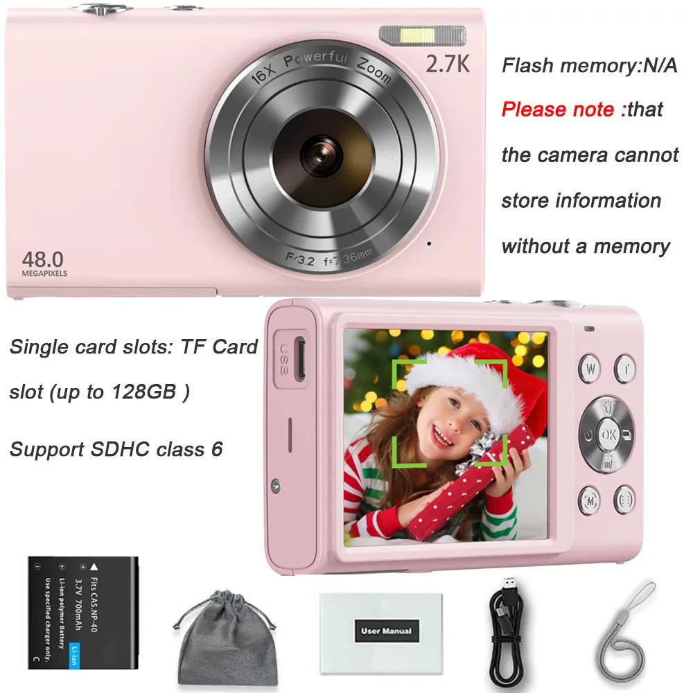 Appareil Photo Numérique 4K Autofocus 48MP – Écran 2,8", Zoom 16x, Carte 32Go en Option – Idéal Débutants & Enfants