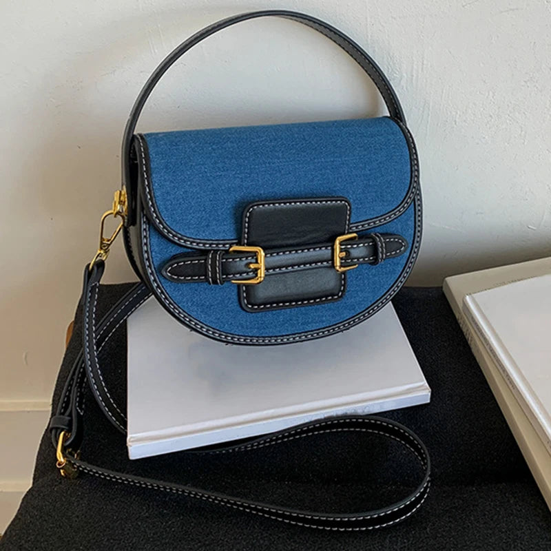 Sacoche Selle Femme en PU – Sac Bandoulière Rétro Patchwork | 4 Coloris | Marron, Noir, Cowboy, Jeans