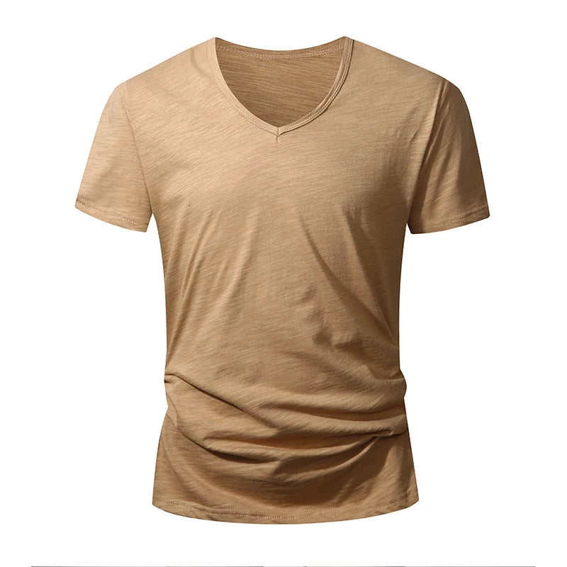 T-Shirt Homme 100% Coton Col V – Manches Courtes, Doux, Casual