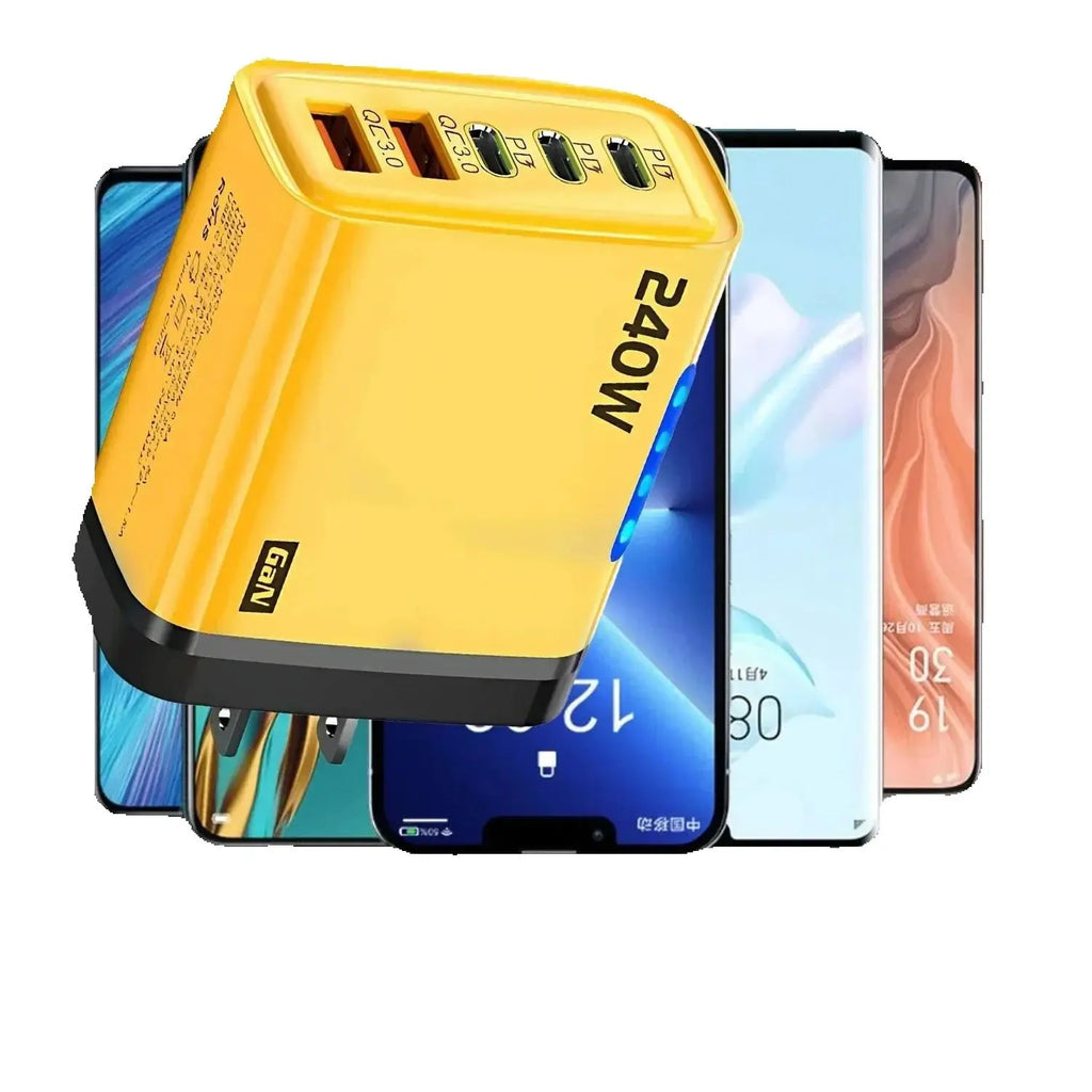 Chargeur GaN 5-en-1 240W 3PD 2USB EU/US + Câble – CLEVI Paris