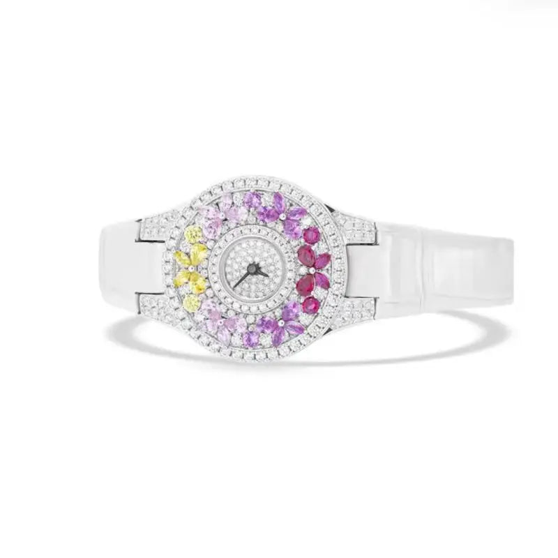 Montre Femme RUIYI Luxe – Zircon Diamant Simulé Bracelet Cuir Quartz 32mm