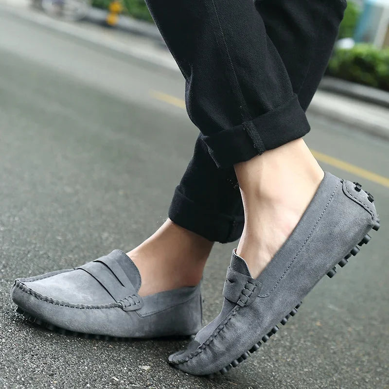 Mocassins Homme Cuir Suède Véritable – Chaussures Casual Conduite Slip-On