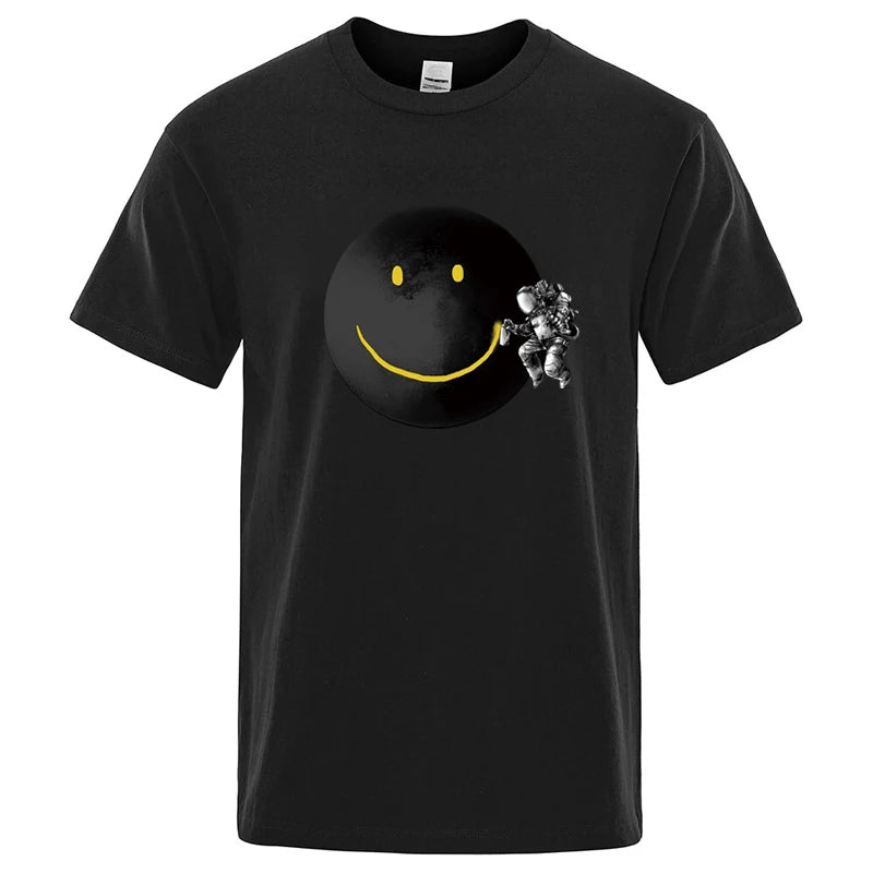 T-Shirt Homme Imprimé Astronaute – Coupe Loose, Col Rond, Manches Courtes