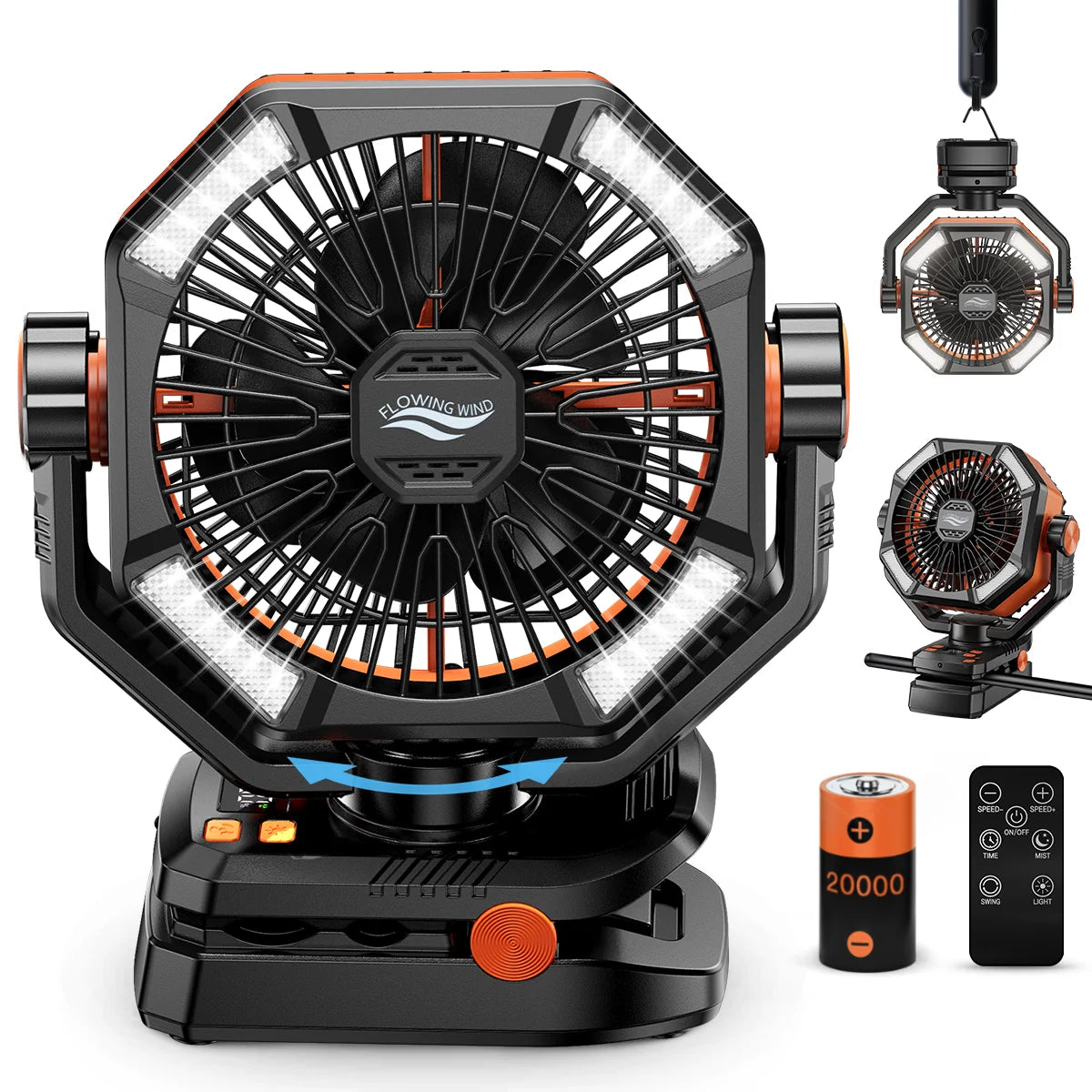 Ventilateur de camping rechargeable 8 vitesses LED – CLEVI Paris