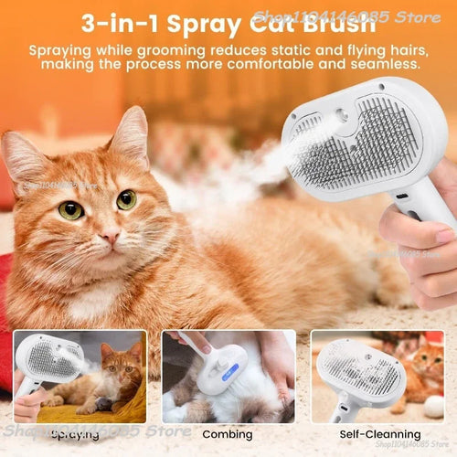 Brosse Vapeur Spray Massage pour Chien & Chat Têtes Rondes Douces Anti-Poils — CLEVI Paris