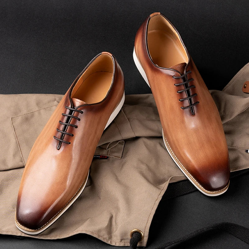 Oxford Homme Cuir Véritable Fait Main Bout Pointu Marron – CLEVI Paris