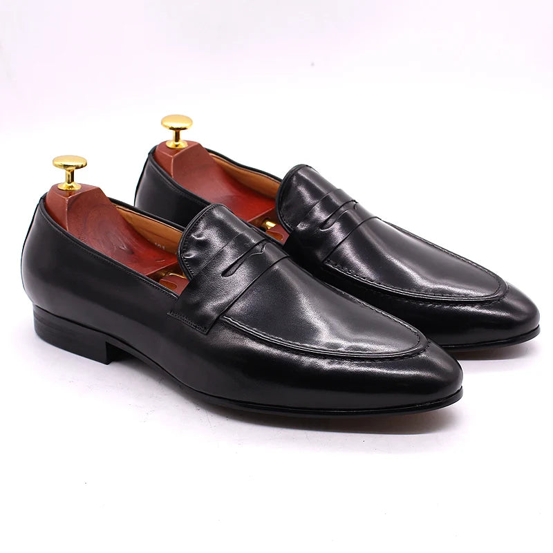 Penny Loafer Cuir Véritable Homme Peint à la Main Slip-On Mariage & Business – CLEVI Paris