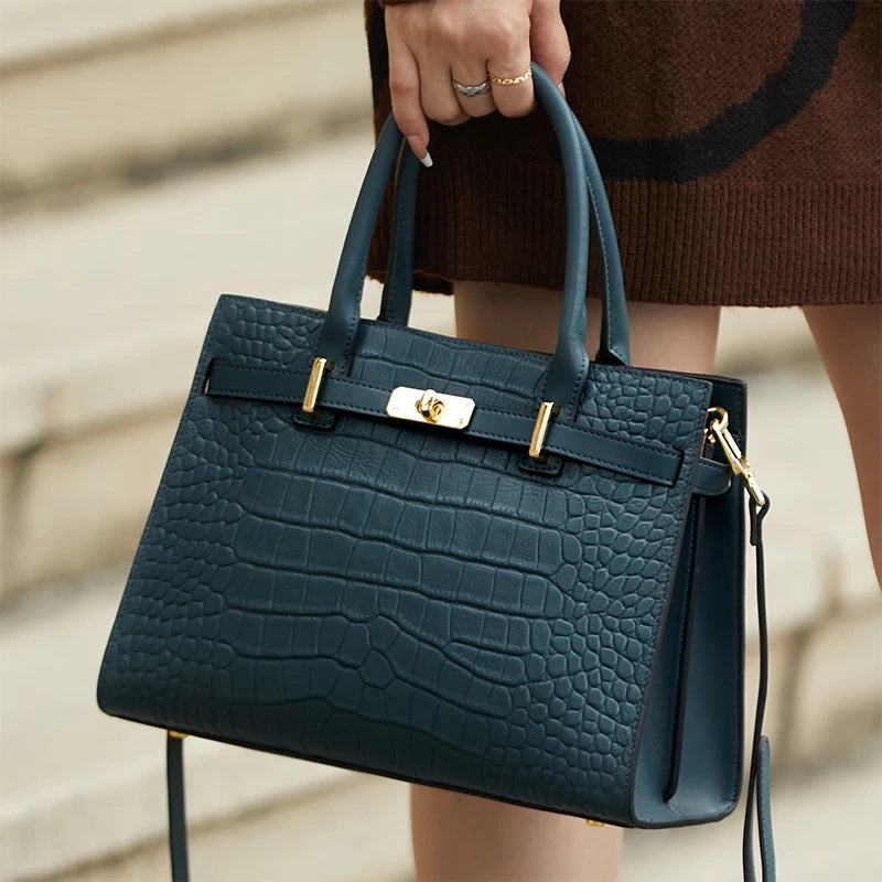 Sac Tote Femme Cuir Véritable – Style Business | Bandoulière | Motif Animal | 4 Coloris
