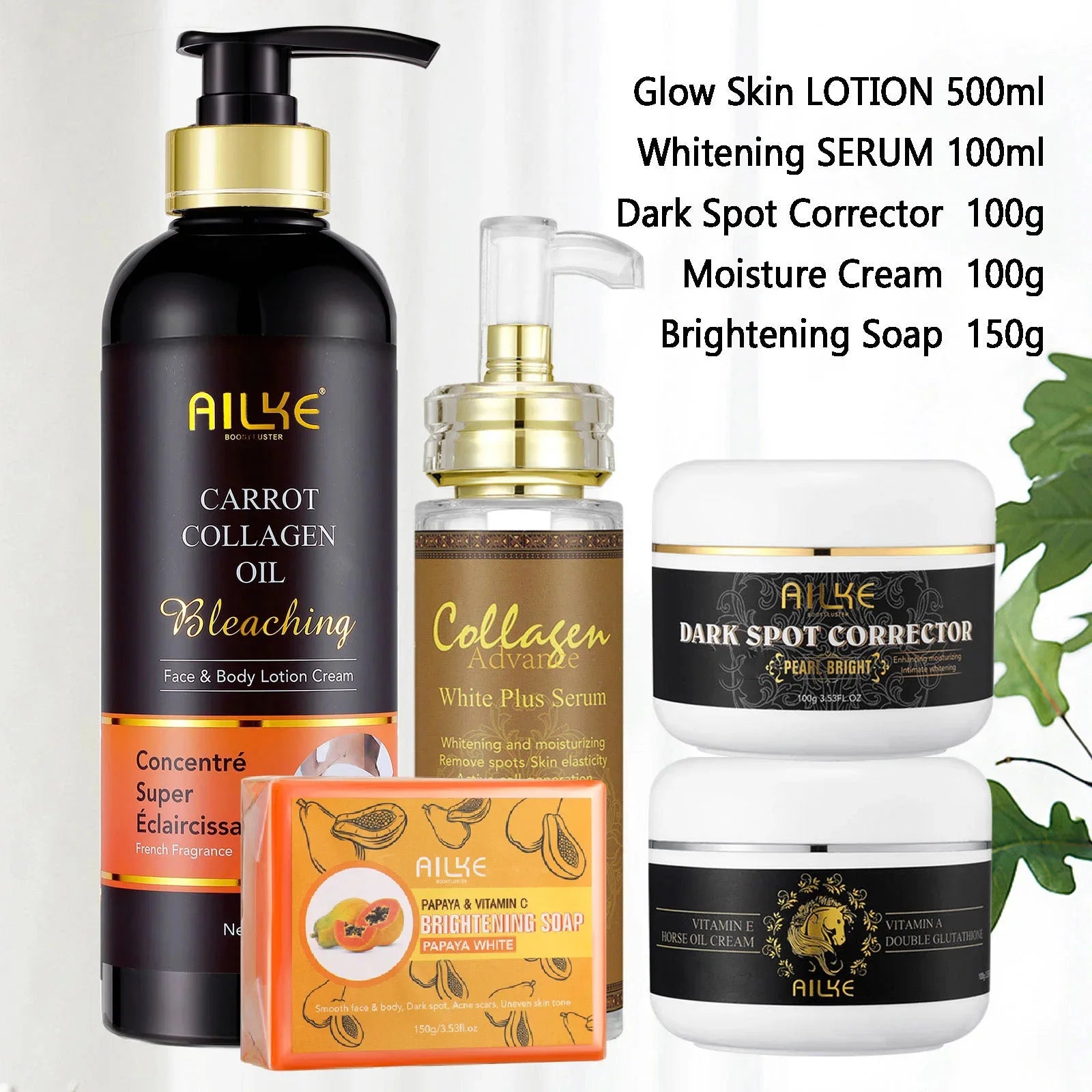 Gamme Collagène AILKE Éclaircissant & Anti-Taches | Sérum, Lotion, Crème & Savon Papaye – CLEVI Paris