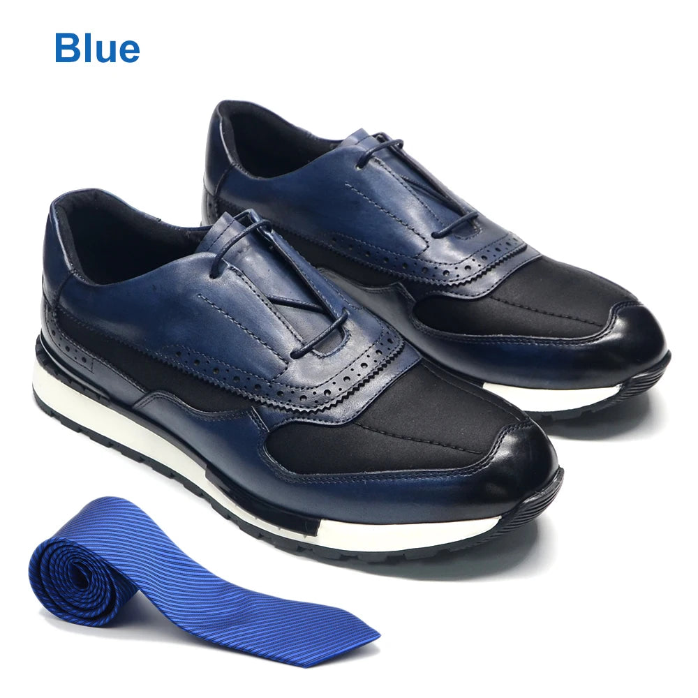 Sneakers Brogue Homme Cuir Véritable & Tissu Lacets Oxford Casual XEBOS – CLEVI Paris