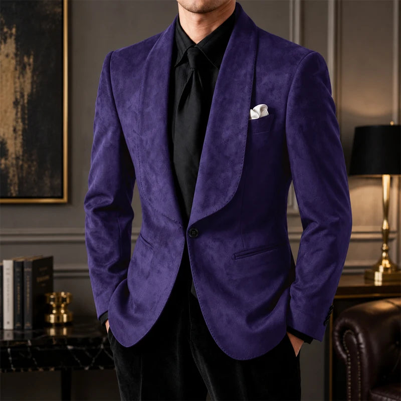 Blazer homme effet suédé 1 bouton à col châle – CLEVI Paris