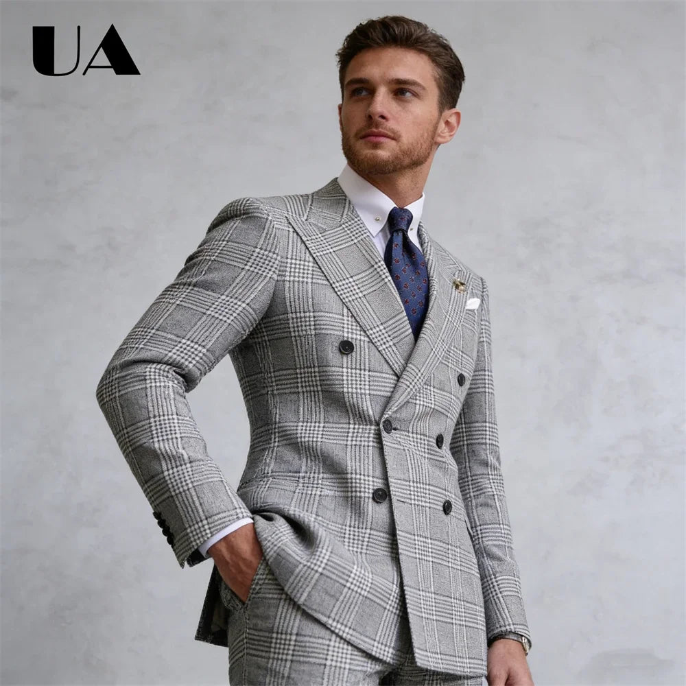 Costume Homme Gris à Carreaux Croisé – CLEVI