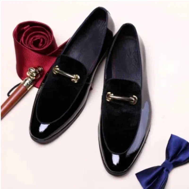 Loafers Homme Velours Cuir Verni Accent Doré Horsebit | Noir, Bleu – CLEVI Paris
