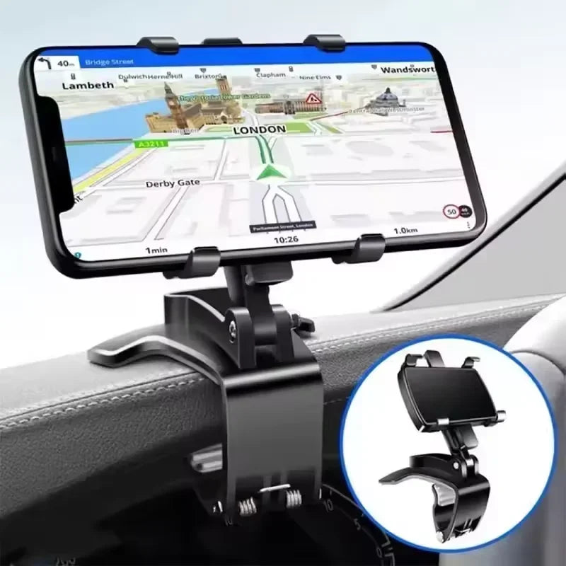 Support Téléphone Voiture | Clip Tableau de Bord, Rotation 360°, Plastique, Universel – CLEVI Paris