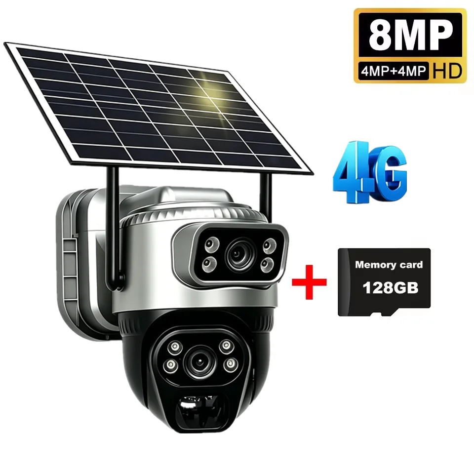 Caméra Solaire 4G V380 Pro 8MP Double Objectif PTZ 350° SIM Incluse PIR Suivi IA Vision Nocturne IP66 – CLEVI Paris