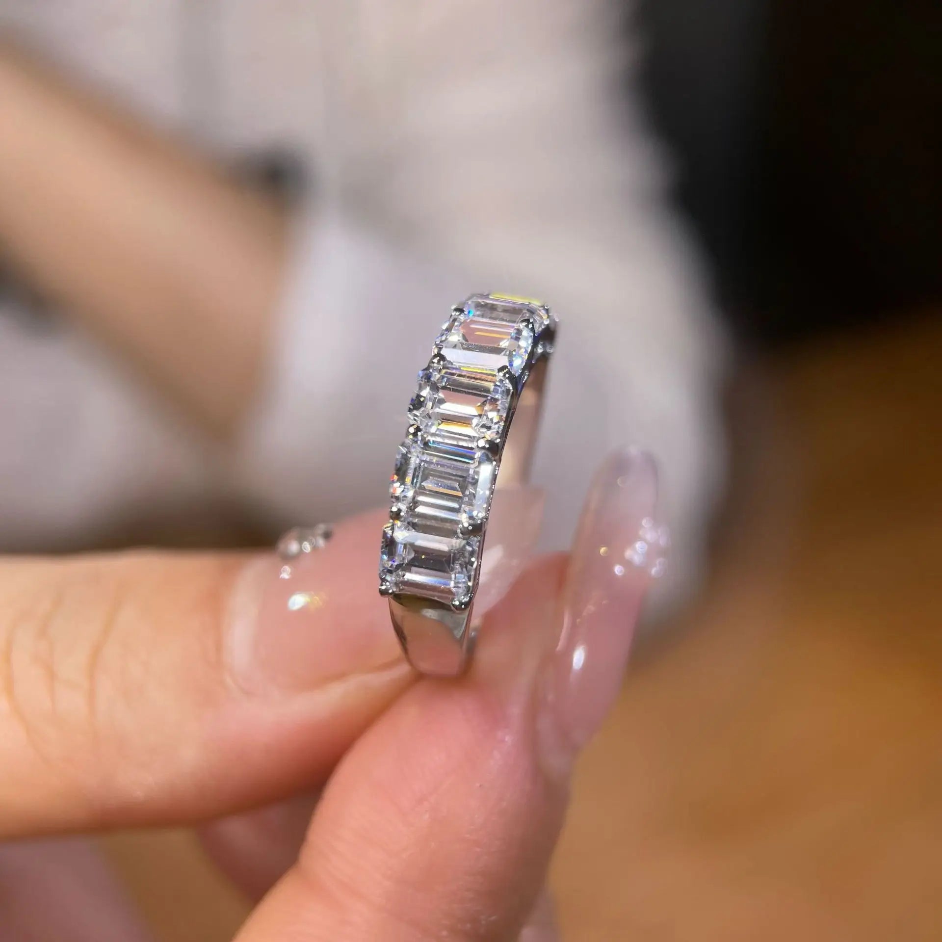 Alliance Saphir Taille Émeraude | Diamant Haute Carbone Argent 925 Mariage – CLEVI Paris