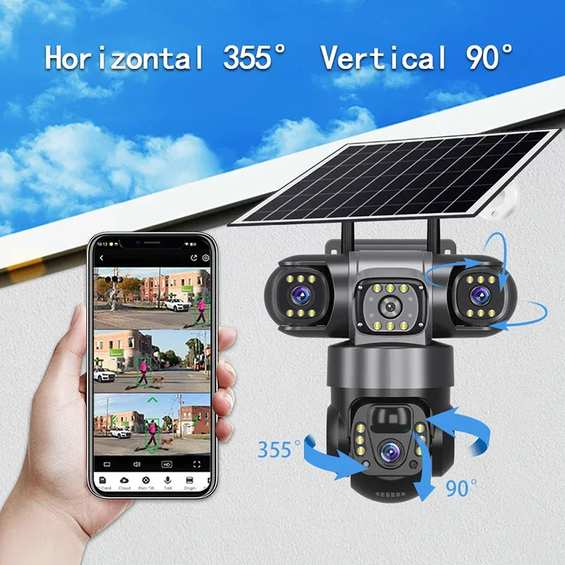 Caméra de Surveillance V380 Pro 4G Solaire 15MP 3 Objectifs PTZ Vision Nocturne – CLEVI Paris