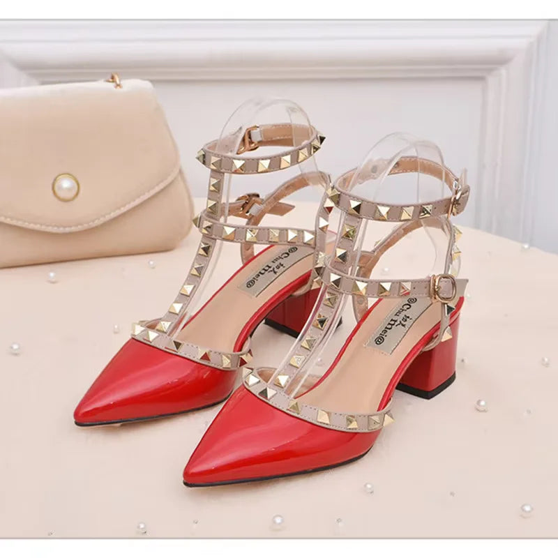 Escarpins Bride T-Strap Talon Carré 5,5cm Cuir Verni Femme – CLEVI Paris
