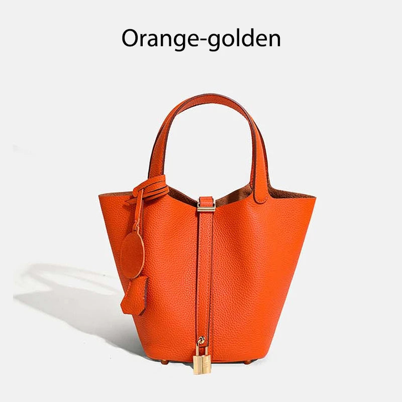 Sac Seau Femme Cuir Véritable TOGO Cadenas & Foulard Décoratif – CLEVI Paris