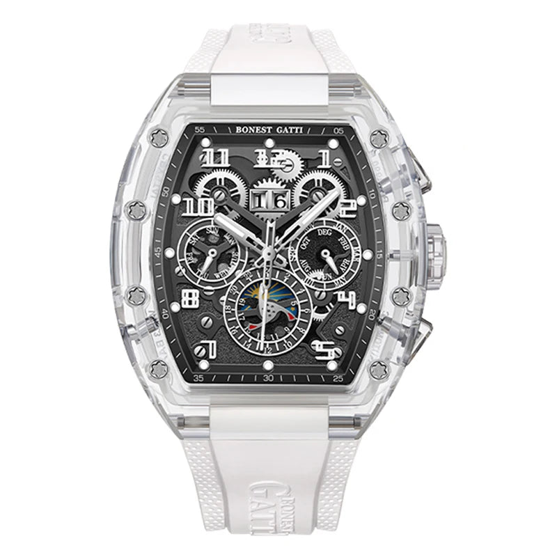 Montre Mécanique Homme BONEST GATTI BG9920 – Tonneau Transparent, Saphir & Multi-Cadrans