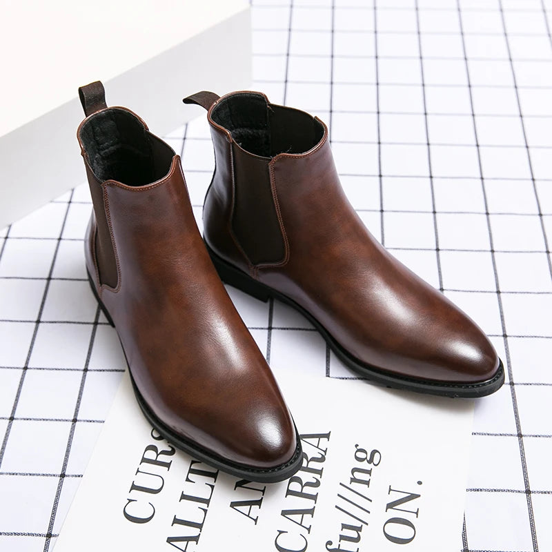 Chelsea Boots Homme Style Britannique Bout Pointu Slip-On | PU Fait Main 2 Coloris