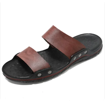 Fashion New Men's Crocodile Embossed Leather Slippers Casual Sandals For Men Summer Open Toe Beach Garden Shoes Flip Flops
