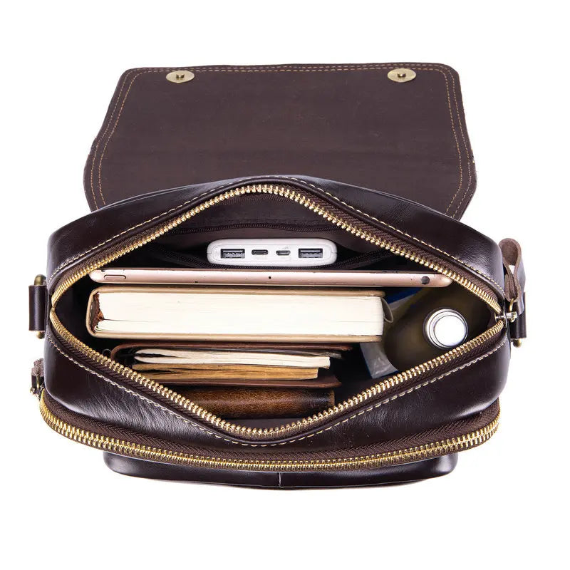 Sac Bandoulière Homme Cuir Vachette Véritable Vintage 28x24cm – CLEVI Paris