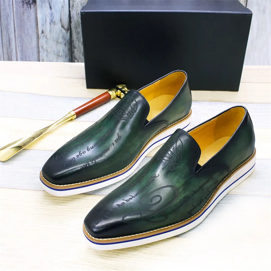 Loafer Homme Cuir Artisanal Motif Laser Slip-On | Doublure Agneau 2 Coloris