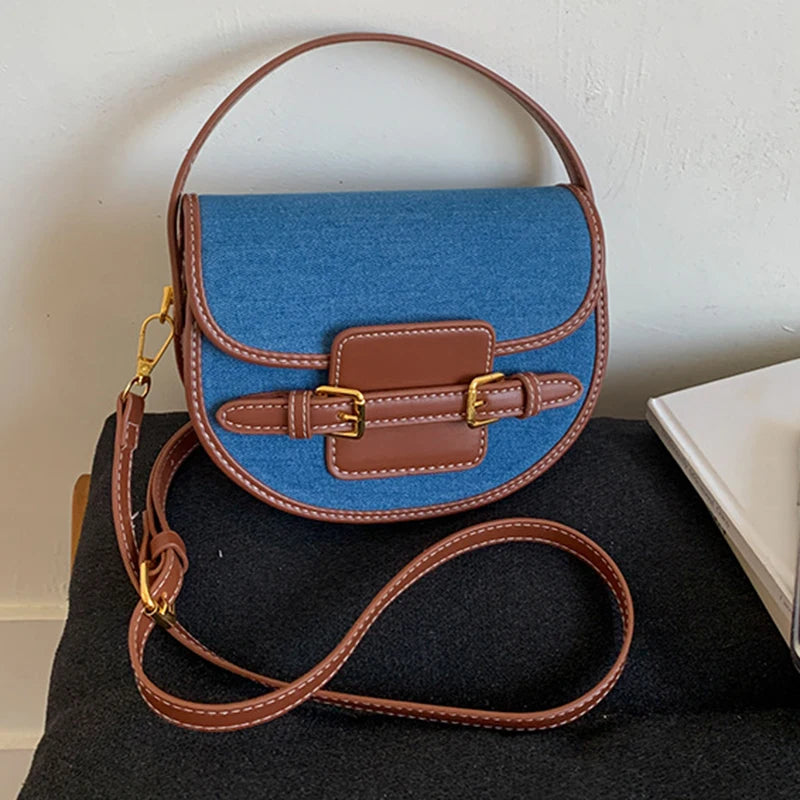 Sacoche Selle Femme en PU – Sac Bandoulière Rétro Patchwork | 4 Coloris | Marron, Noir, Cowboy, Jeans