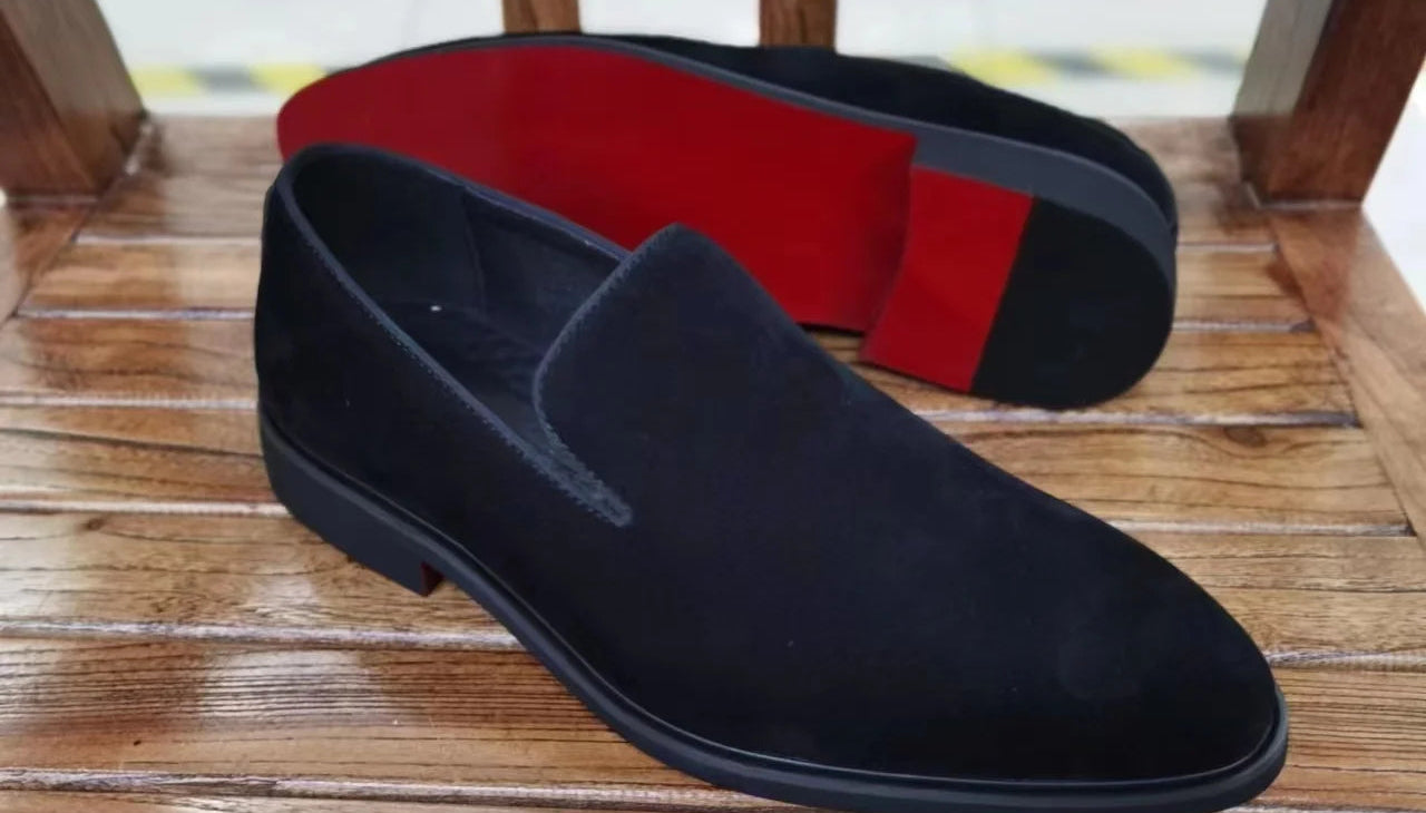 Loafers Homme Velours Semelle Rouge Slip-On Soirée Fashion – CLEVI Paris