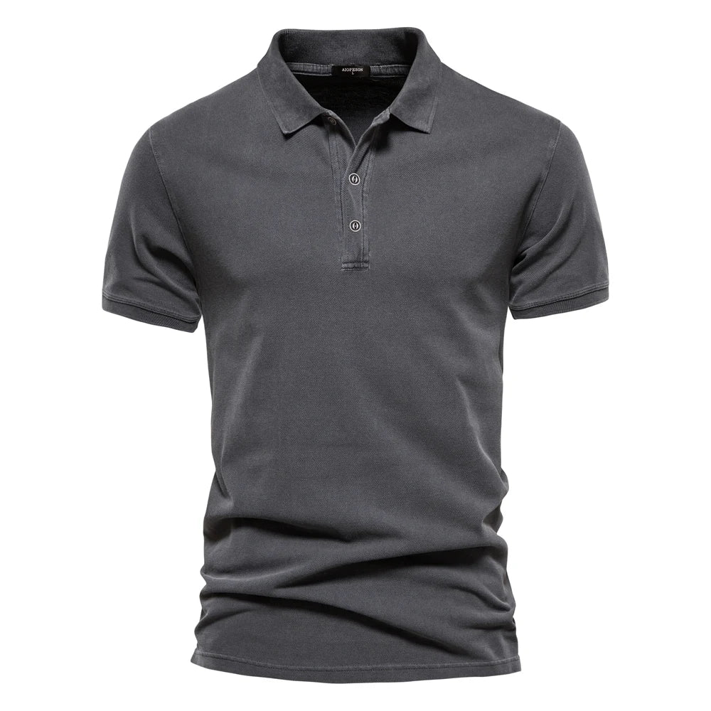 Polo Homme AIOPESON 100% Coton Uni – Col Rabattu, Manches Courtes, Anti-Boulochage