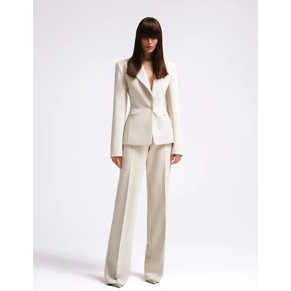 Ensemble 2 Pièces Femme – Blazer Revers Cranté + Pantalon Slim | Bureau & Cérémonie | Noir, Blanc, Rouge | XS-4XL