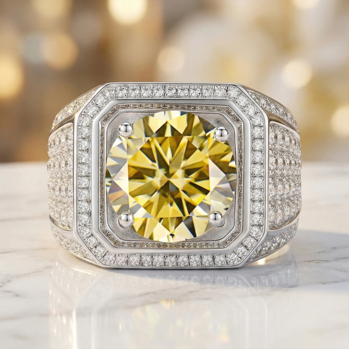 Bague Homme Moissanite Jaune 2CT Argent 925 Or – CLEVI Paris