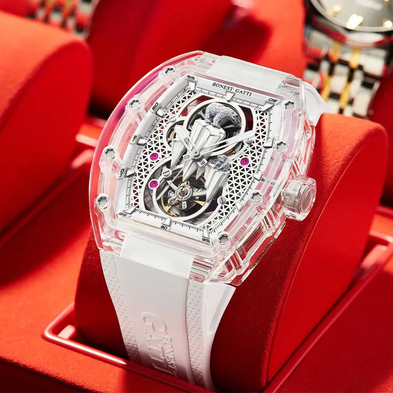 BONEST GATTI Montre Automatique Homme Squelette Ours Polaire Cristal 360° Saphir – CLEVI Paris