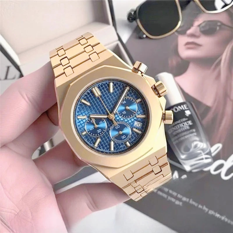 Montre Quartz Homme Chronographe Style Royal Oak Octogonal Acier Saphir VK63 – CLEVI Paris