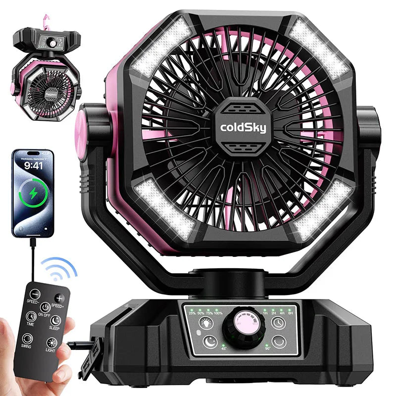 Ventilateur de camping rechargeable 8 vitesses LED – CLEVI Paris