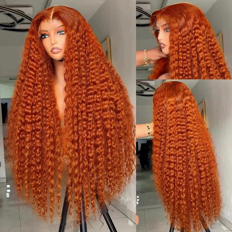 Perruque Lace Front Cheveux Humains Vague d'Eau Orange Gingembre 13x4 13x6 HD Lace Frontal Bouclée Brésilienne #350 – CLEVI Paris