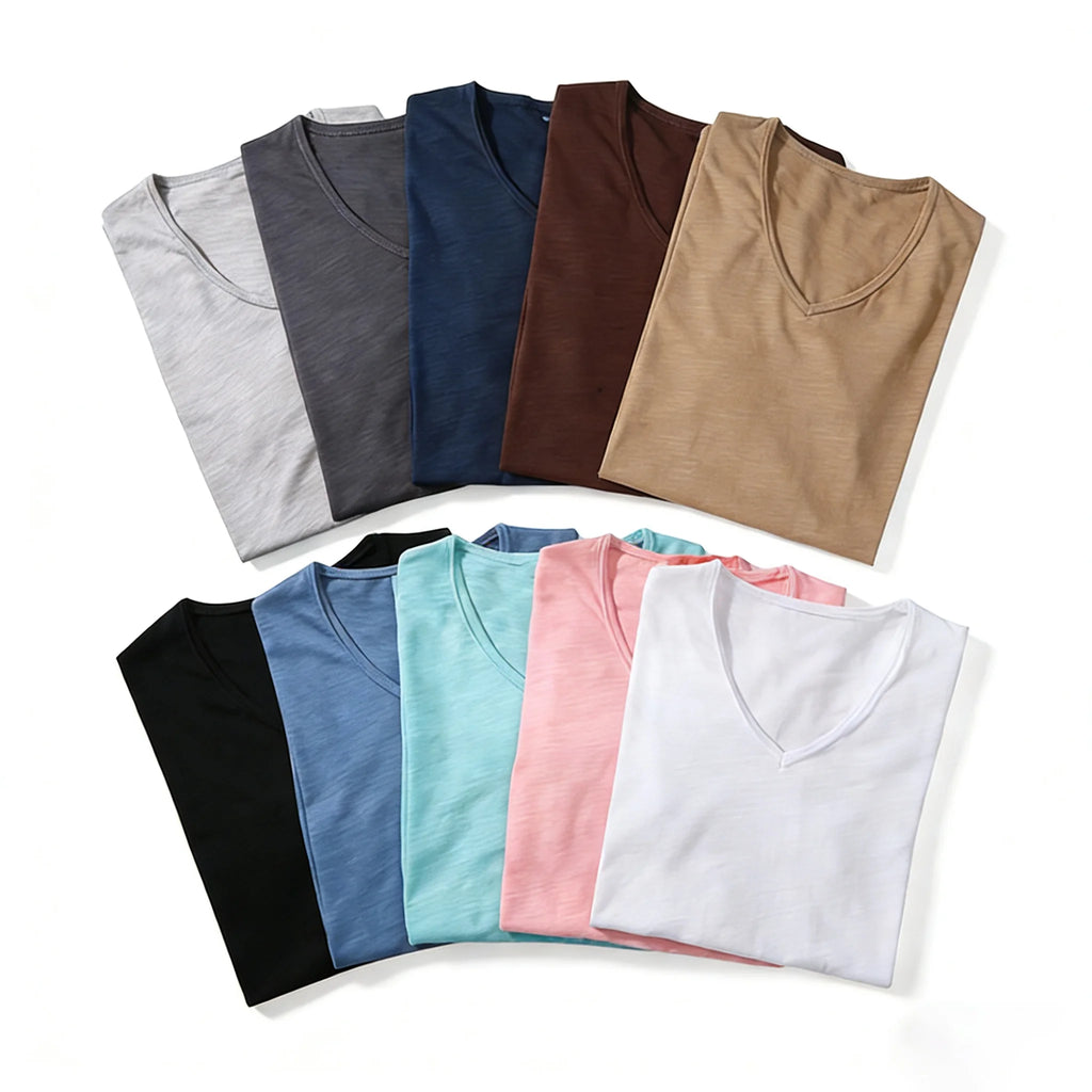 T-Shirt Homme 100% Coton Col V – Manches Courtes, Doux, Casual