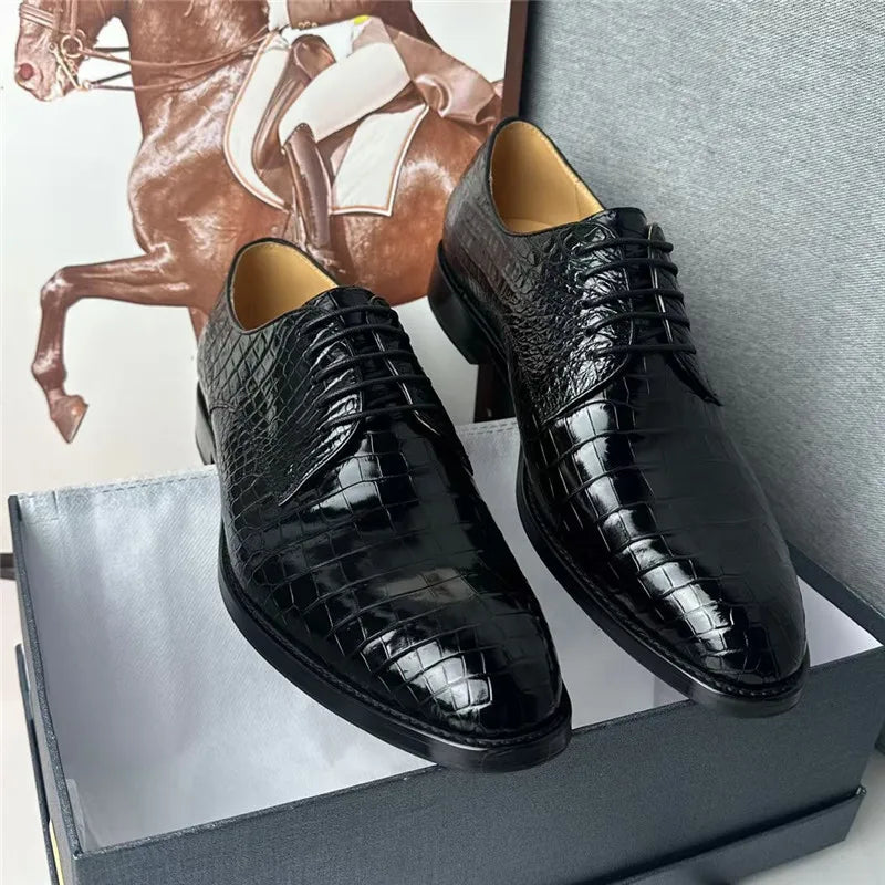 Richelieu Cuir Crocodile Homme Bout Rond Lacets – CLEVI Paris